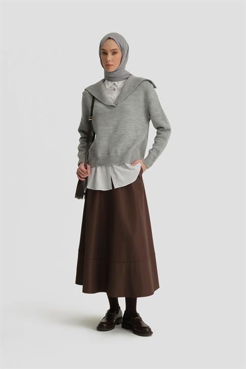 Armine Poplin Mixli Kazak 25KD4218 Gri-Beyaz