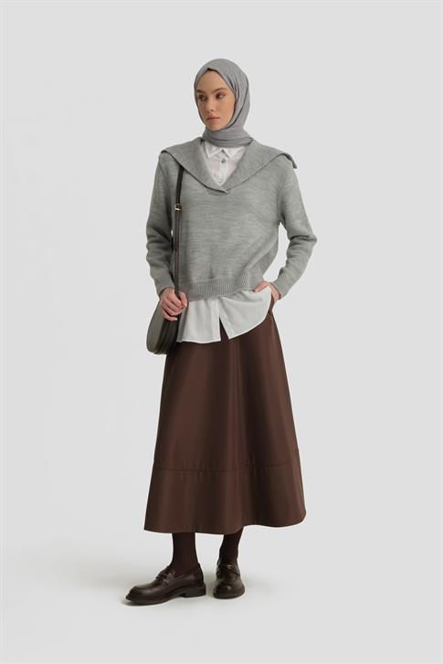 Armine Poplin Mixli Kazak 25KD4218 Gri-Beyaz