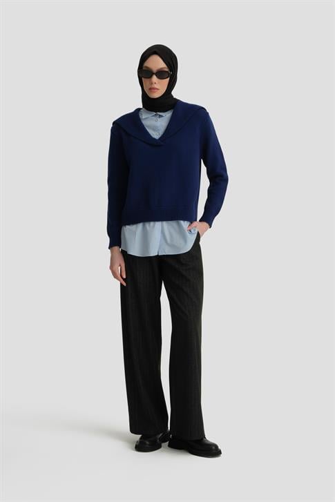 Armine Poplin Mixli Kazak 25KD4218 Lacivert-Mavi