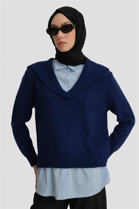 Armine Poplin Mixli Kazak 25KD4218 Lacivert-Mavi