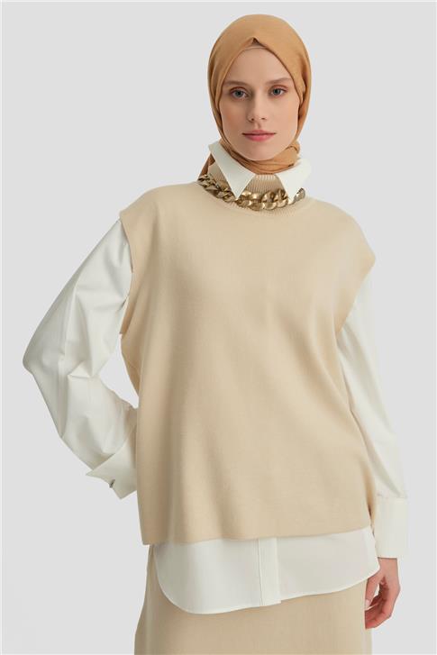 Armine Sıfır Kol Kazak Etekli Takım 24KD4220 Bej