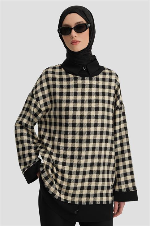 Armine Dama Desenli Tunik 25K4310 Siyah