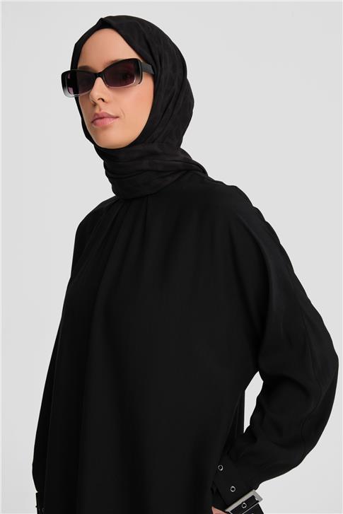 Armine Kolu Tokalı Tunik Tencel Elbise 24K4314 Siyah