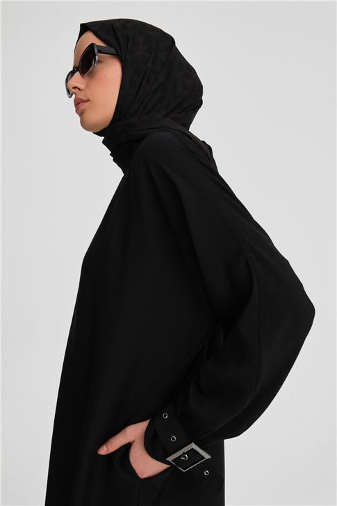 Armine Kolu Tokalı Tunik Tencel Elbise 24K4314 Siyah