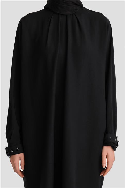 Armine Kolu Tokalı Tunik Tencel Elbise 24K4314 Siyah