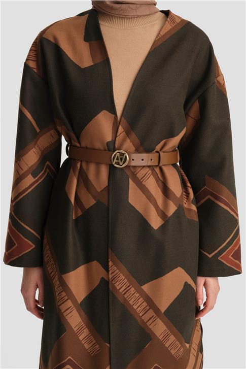 Armine Deri Kemerli Desenli Hırka 24k5604 Kiremit