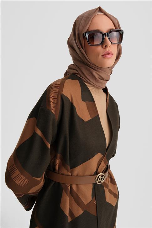 Armine Deri Kemerli Desenli Hırka 24k5604 Kiremit