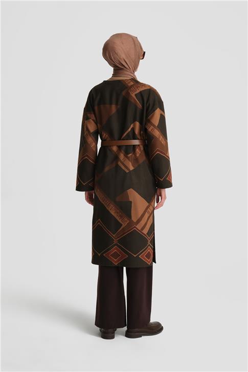 Armine Deri Kemerli Desenli Hırka 24k5604 Kiremit