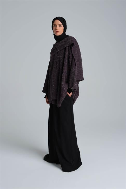 Armine Pullu Kumaşlı Asimetrik Hırka 25K5607 Antrasit