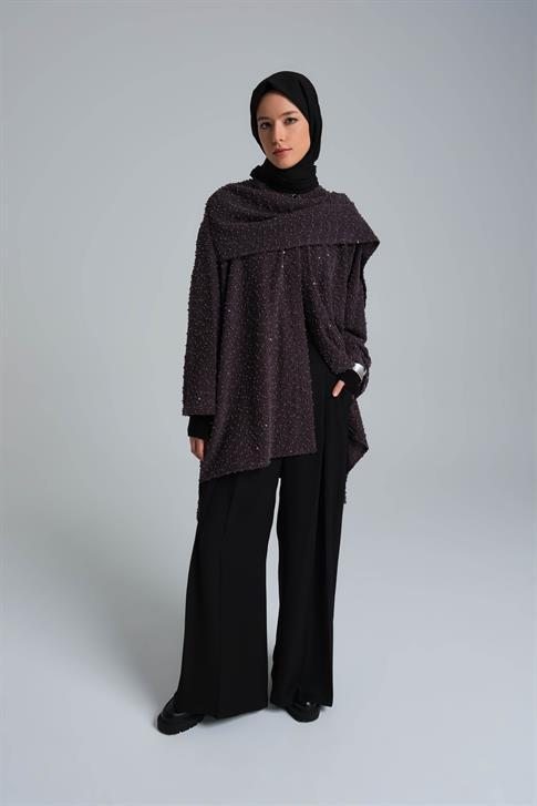 Armine Pullu Kumaşlı Asimetrik Hırka 25K5607 Antrasit