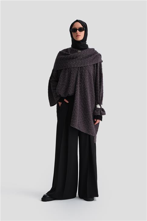 Armine Pullu Kumaşlı Asimetrik Hırka 25K5607 Antrasit
