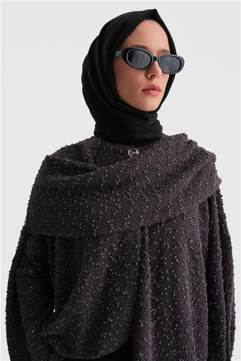 Armine Pullu Kumaşlı Asimetrik Hırka 25K5607 Antrasit