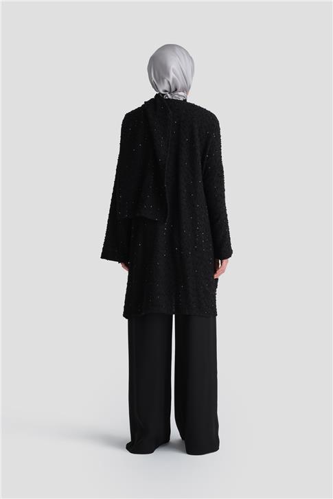 Armine Pullu Kumaşlı Asimetrik Hırka 25K5607 Siyah