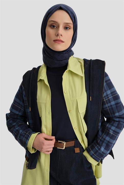 Armine Ekose Astarlı Denim Ceket 24K5701 Lacivert