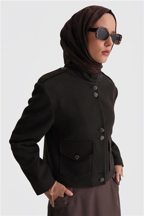 Armine Apoletli Ceket 24K5713 Kahverengi
