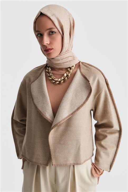 Armine Çoban Dikişli Hırka 25K5715 Bej