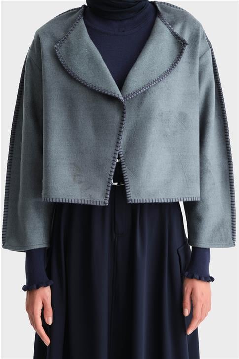 Armine Çoban Dikişli Hırka 25K5715 Sisli Mavi