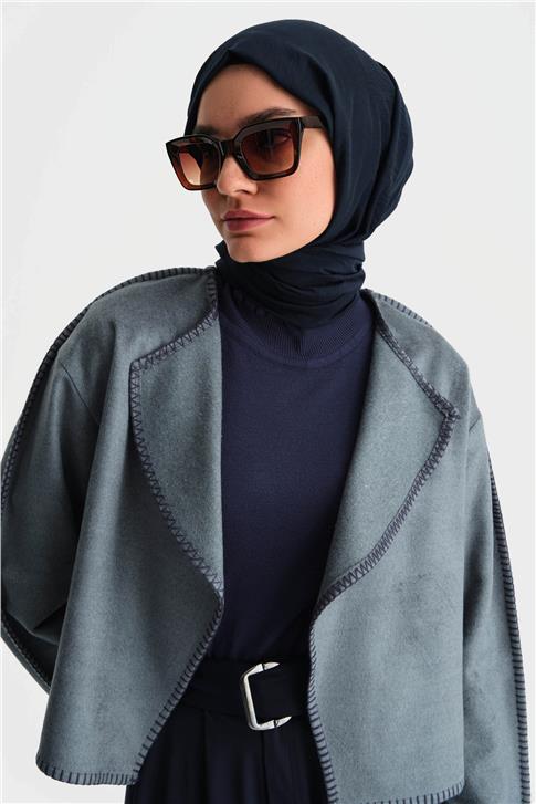 Armine Çoban Dikişli Hırka 25K5715 Sisli Mavi