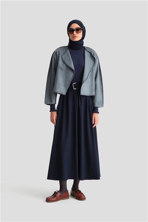 Armine Çoban Dikişli Hırka 25K5715 Sisli Mavi