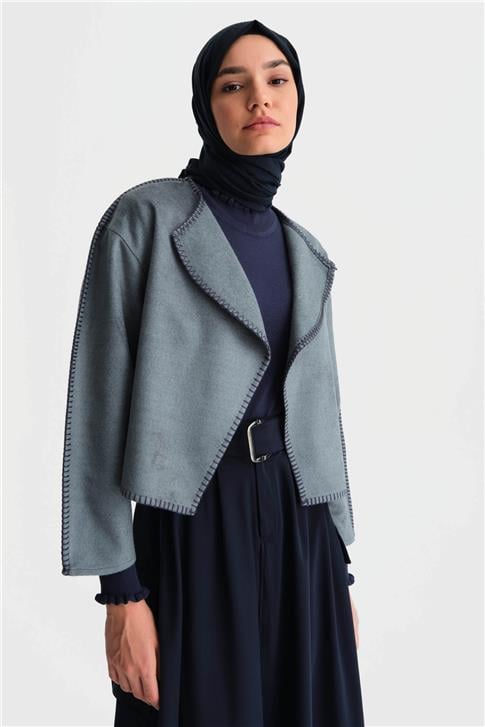 Armine Çoban Dikişli Hırka 25K5715 Sisli Mavi