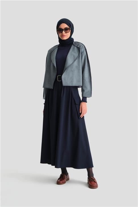 Armine Çoban Dikişli Hırka 25K5715 Sisli Mavi