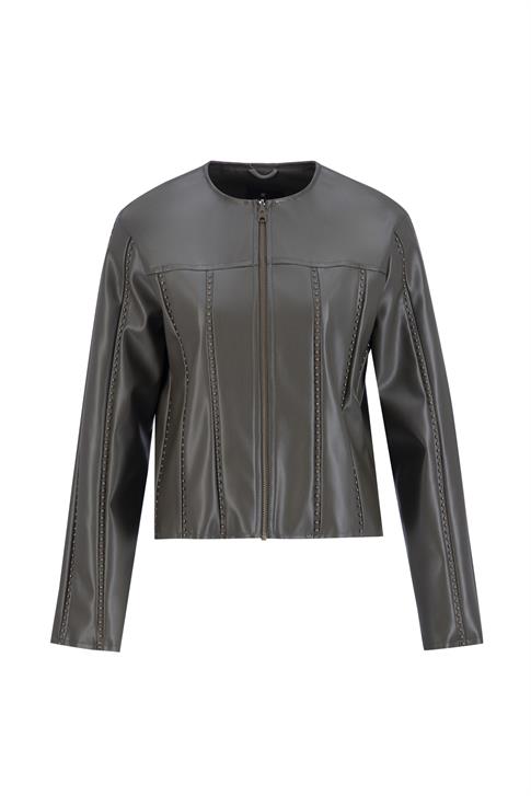 Armine Trok Biyeli Deri Ceket 24K5716 Haki