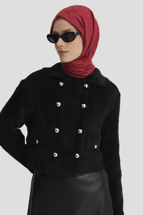 Armine Tüylü Triko Ceket 24K5718 Siyah