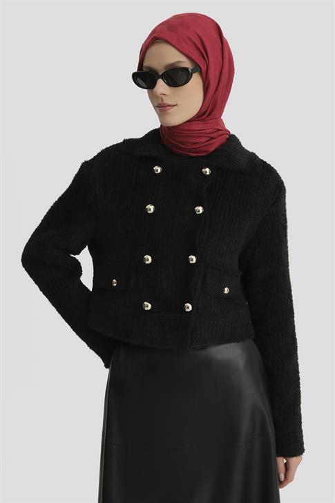Armine Tüylü Triko Ceket 24K5718 Siyah
