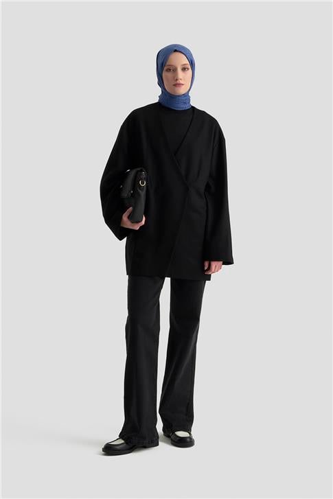 Armine Asimetrik Kapamalı Ceket 24KH5732 Siyah