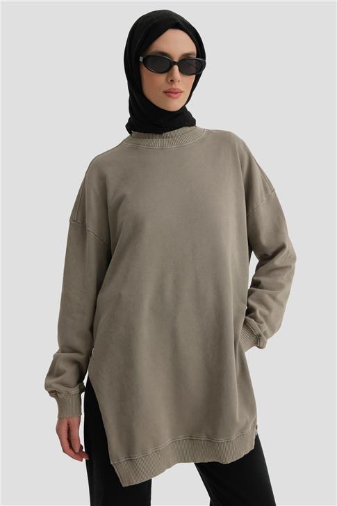 Armine Yıkama Efektli Sweat 24KD6805 Vizon