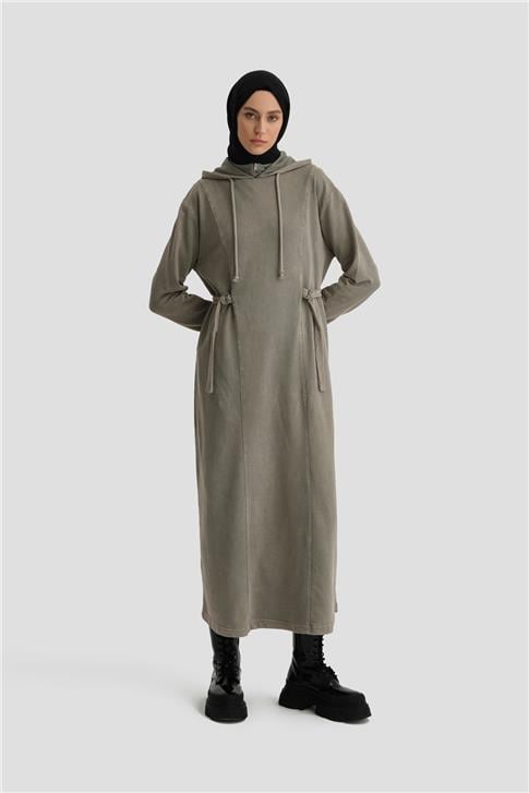 Armine Beli Bağlamalı Örme Elbise 24KD6808 Vizon