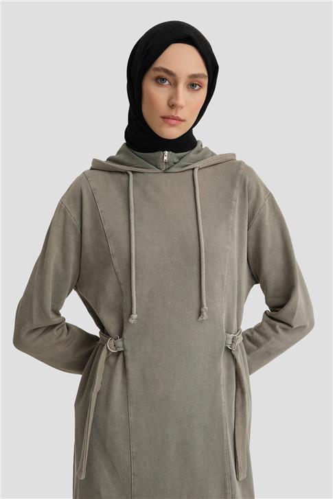 Armine Beli Bağlamalı Örme Elbise 24KD6808 Vizon