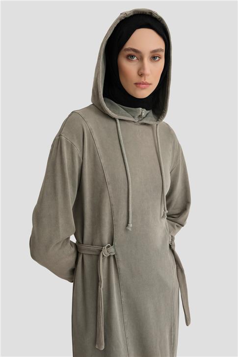 Armine Beli Bağlamalı Örme Elbise 24KD6808 Vizon