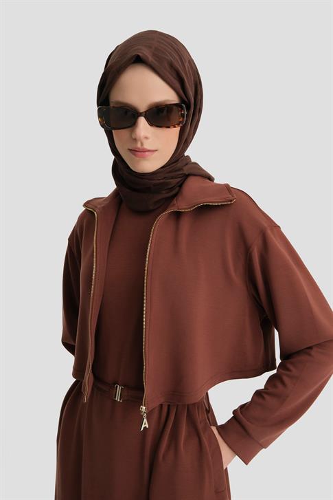 Armine Hırkalı Örme Elbise 24KD6815 Kızıl Kahve