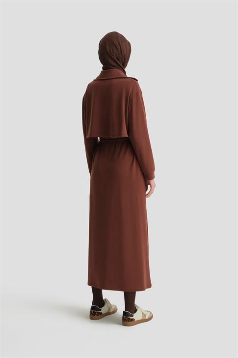 Armine Hırkalı Örme Elbise 24KD6815 Kızıl Kahve