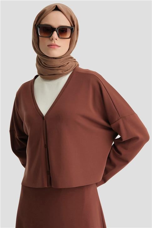 Armine Örme Hırkalı Takım 25KD6816 Kızıl Kahve