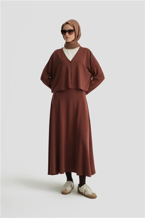 Armine Örme Hırkalı Takım 25KD6816 Kızıl Kahve