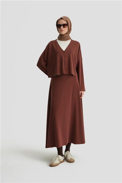 Armine Örme Hırkalı Takım 25KD6816 Kızıl Kahve