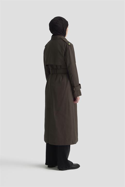 Armine Gold Düğmeli Trençkot 25KTD709 Kahverengi