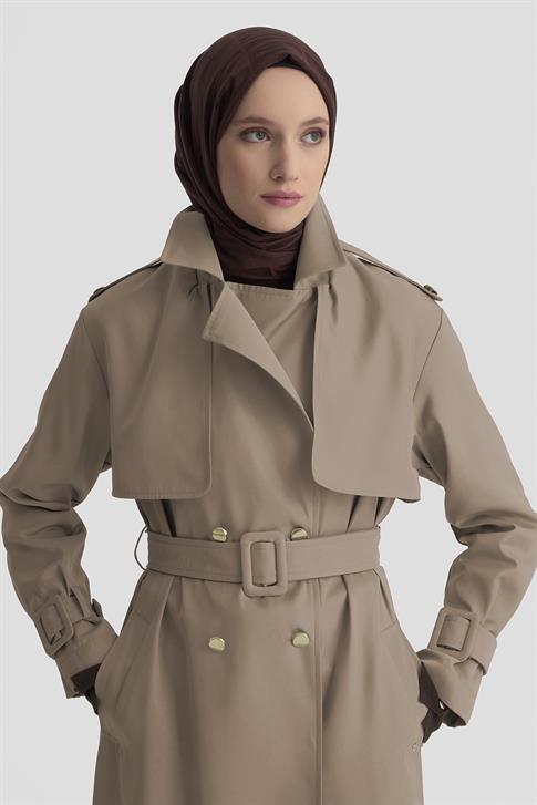 Armine Gold Düğmeli Trençkot 25KTD709 Bej