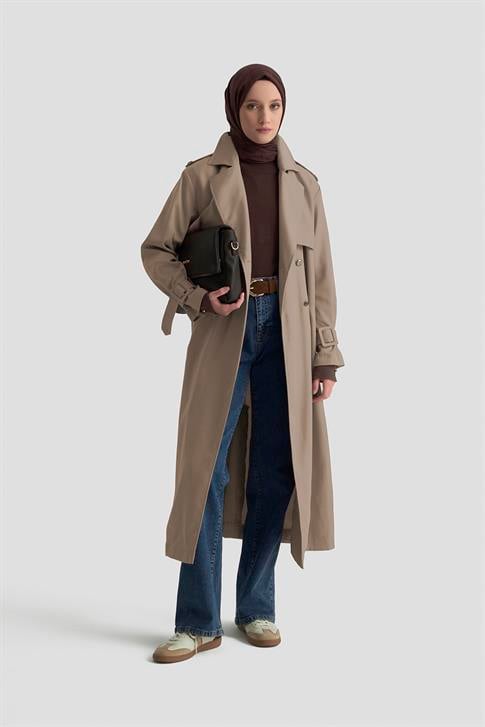 Armine Gold Düğmeli Trençkot 25KTD709 Bej