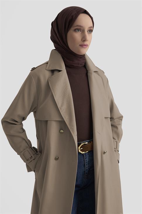 Armine Gold Düğmeli Trençkot 25KTD709 Bej