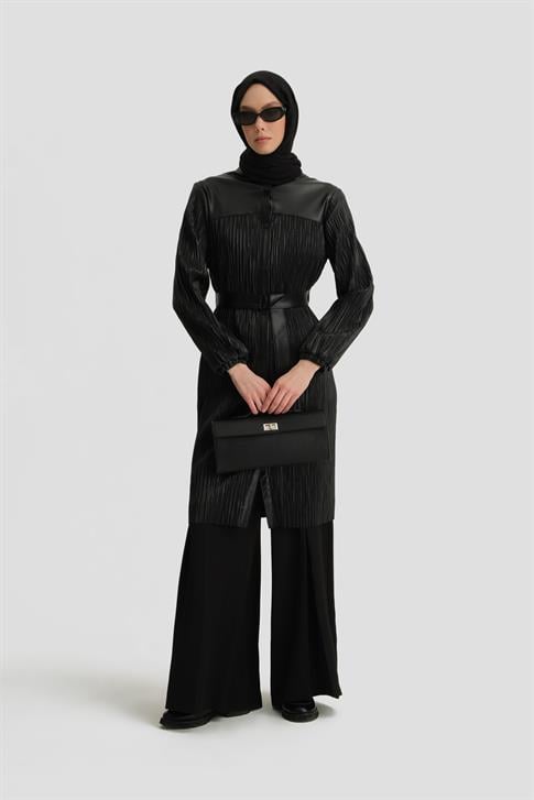 Armine Pliseli Deri Kap 24K7513 Siyah