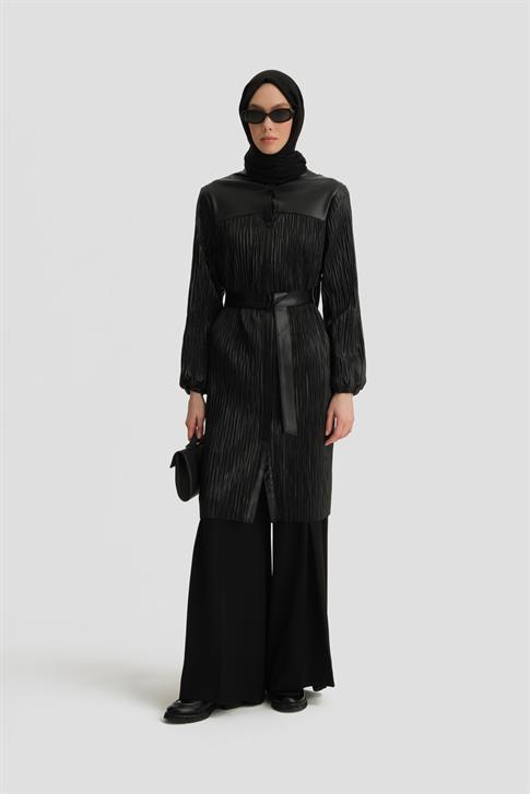 Armine Pliseli Deri Kap 24K7513 Siyah