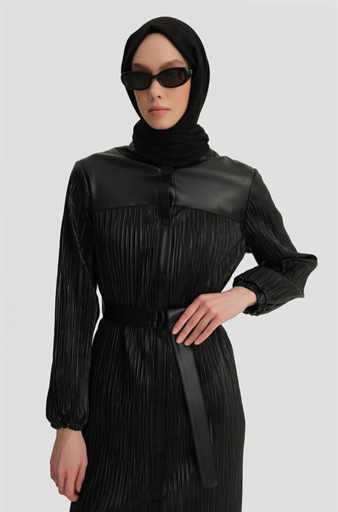 Armine Pliseli Deri Kap 24K7513 Siyah