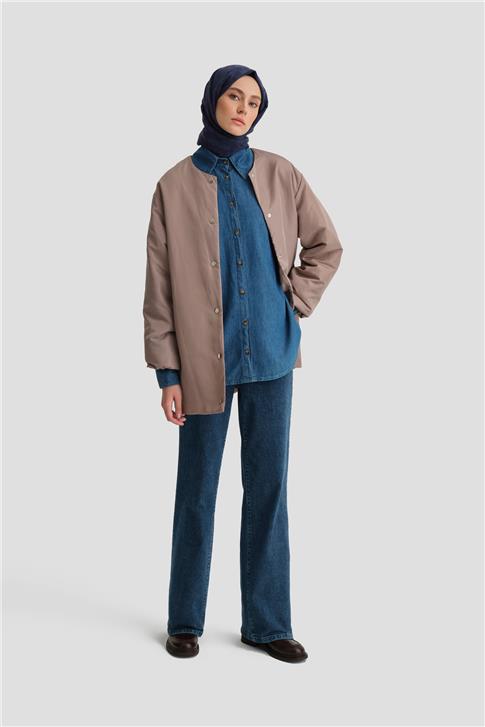 Armine Dikişsiz Elyaflı Bomber Mont 24KD7521 Vizon