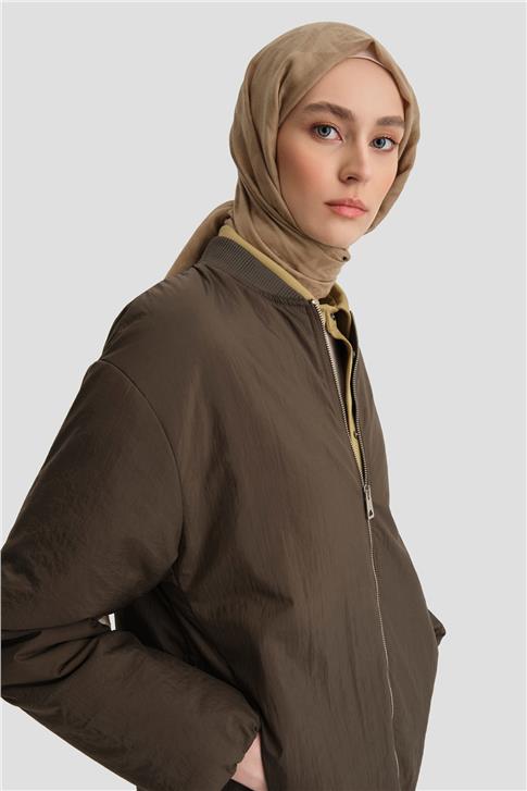 Armine Yaka Ribanalı Bomber Mont 25KD7522 Haki