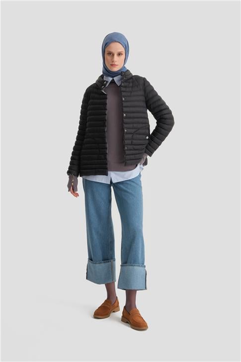 Armine İnce Kapitone Mont 24KD7524 Siyah