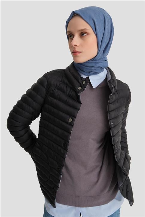 Armine İnce Kapitone Mont 24KD7524 Siyah