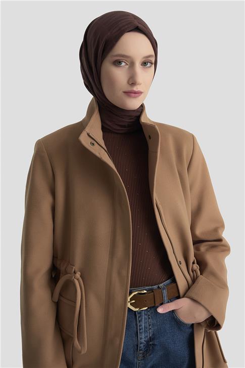 Armine Beli Bağcıklı Kısa Kaban 24KH7528 Camel